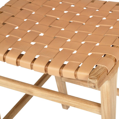 Otis Woven Natural Tan Leather & Teak Counter Stool Sun Republic 