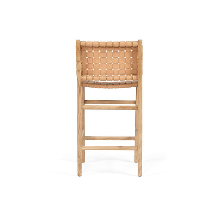 Otis Woven Natural Tan Leather & Teak Counter Stool Sun Republic 
