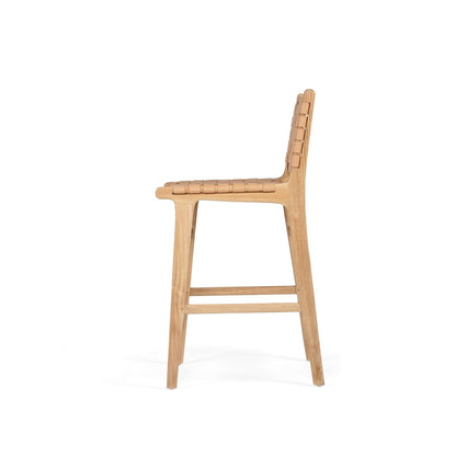 Otis Woven Natural Tan Leather & Teak Counter Stool Sun Republic 