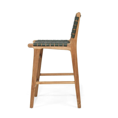 Otis Woven Olive Leather & Teak Counter Stool Sun Republic 