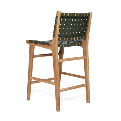 Otis Woven Olive Leather & Teak Counter Stool Sun Republic 