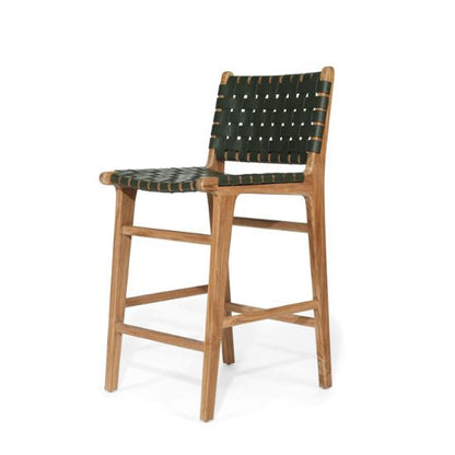 Otis Woven Olive Leather & Teak Counter Stool Sun Republic 