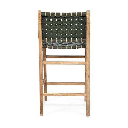 Otis Woven Olive Leather & Teak Counter Stool Sun Republic 