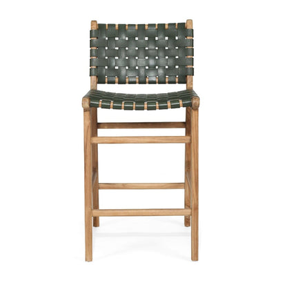Otis Woven Olive Leather & Teak Counter Stool Sun Republic 