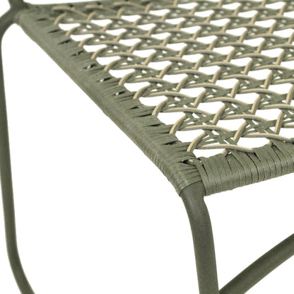 Close-up of a green woven chair seat on a white background