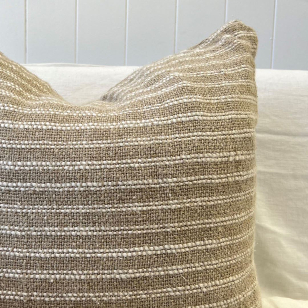 Owen Linen Cushion Cover | Ivory & Natural Stripes Linens Unlimited 