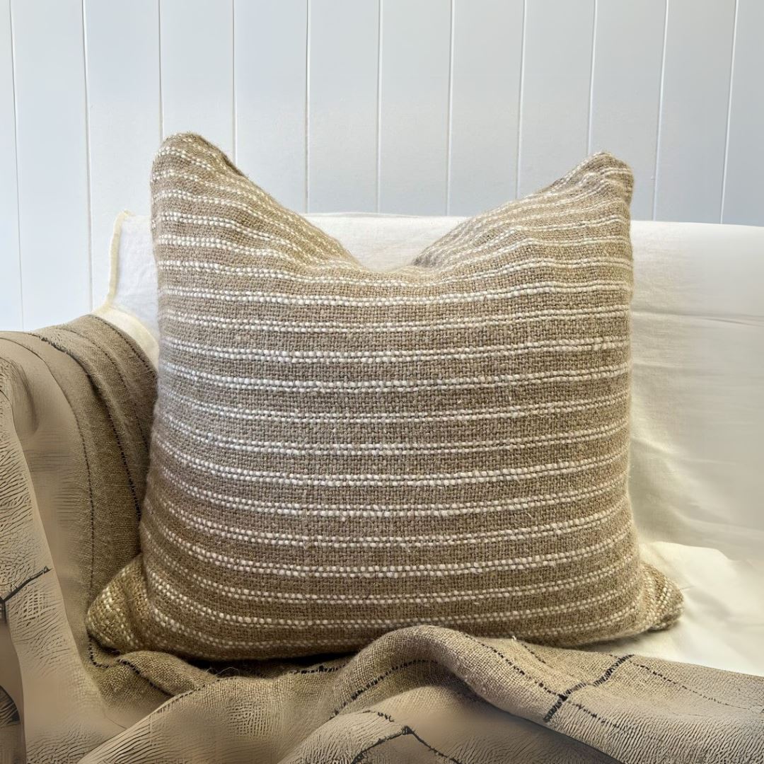 Owen Linen Cushion | Ivory & Natural Stripes Linens Unlimited 