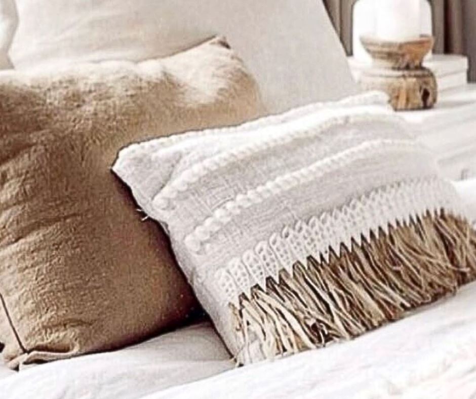 Paradise Shell Embellished Cushion with Raffia Fringing Sun Republic 