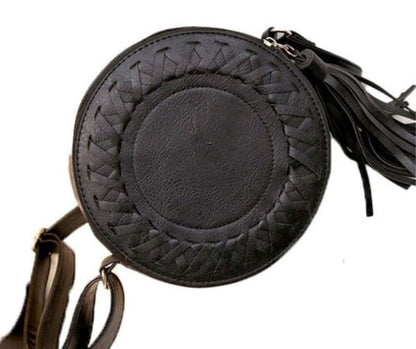 Phoebe Round Boho Bag - Black, Tan & Blush Pink Sun Republic 