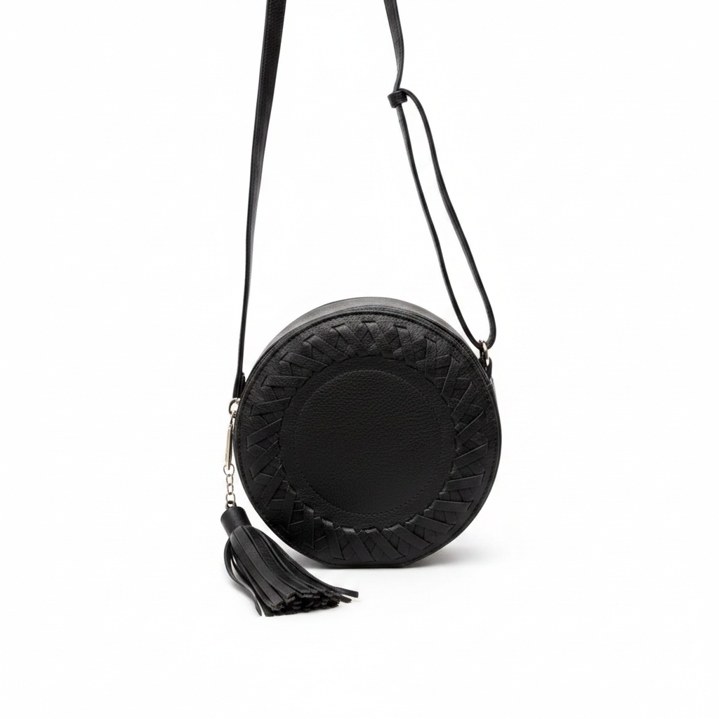 Phoebe Round Boho Bag - Black, Tan & Blush Pink