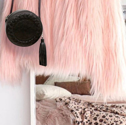 Phoebe Round Boho Bag - Black, Tan & Blush Pink Sun Republic 