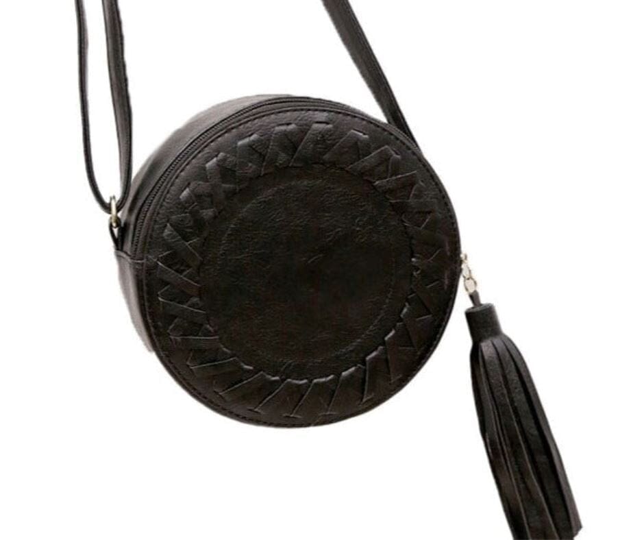 Phoebe Round Boho Bag - Black, Tan & Blush Pink Sun Republic 