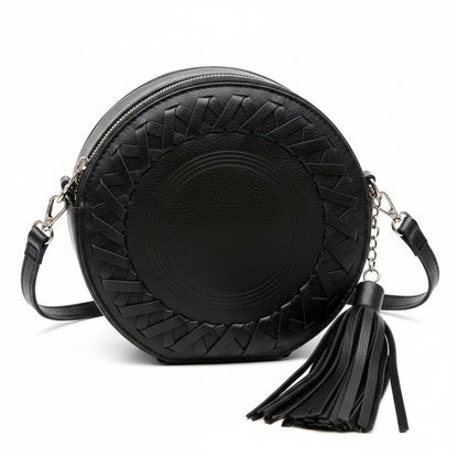 Phoebe Round Boho Bag - Black, Tan & Blush Pink Sun Republic 