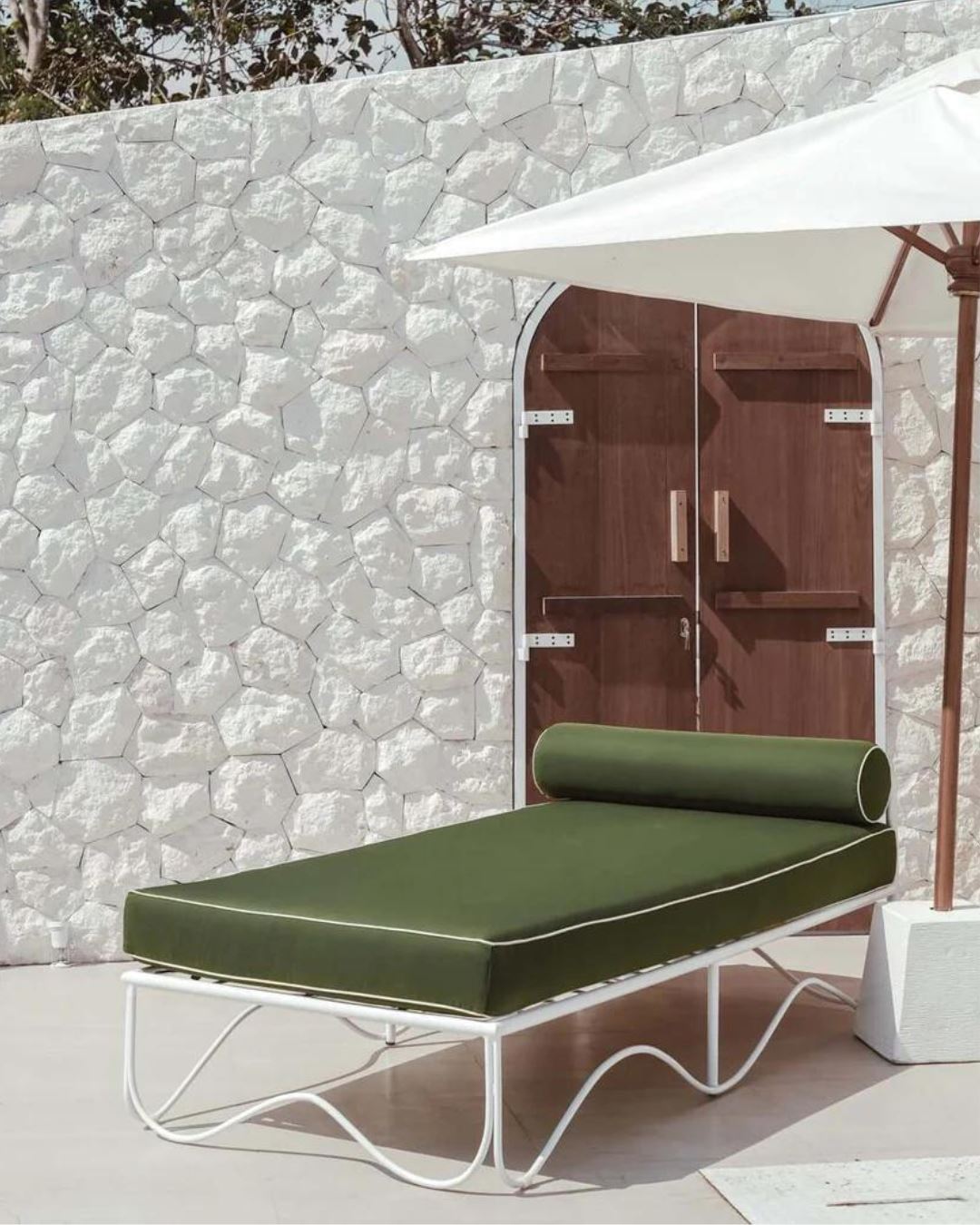 Positano Outdoor Sunbed - Khaki Green with White Piping Sun Republic 