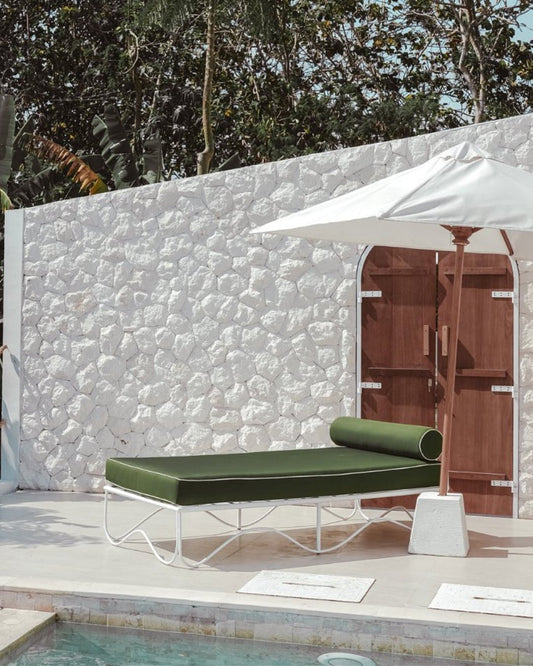 Positano Outdoor Sunbed - Khaki Green with White Piping Sun Republic 