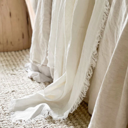 Close-up of a white textured blanket draped over a surface.