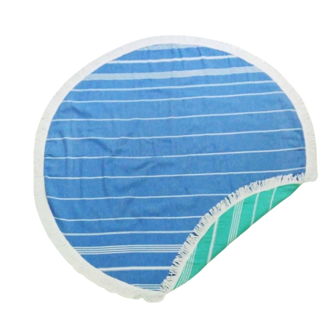 Round Peshtemal Turkish Towels | Various Colours SUN REPUBLIC Blue/Green Reversible 