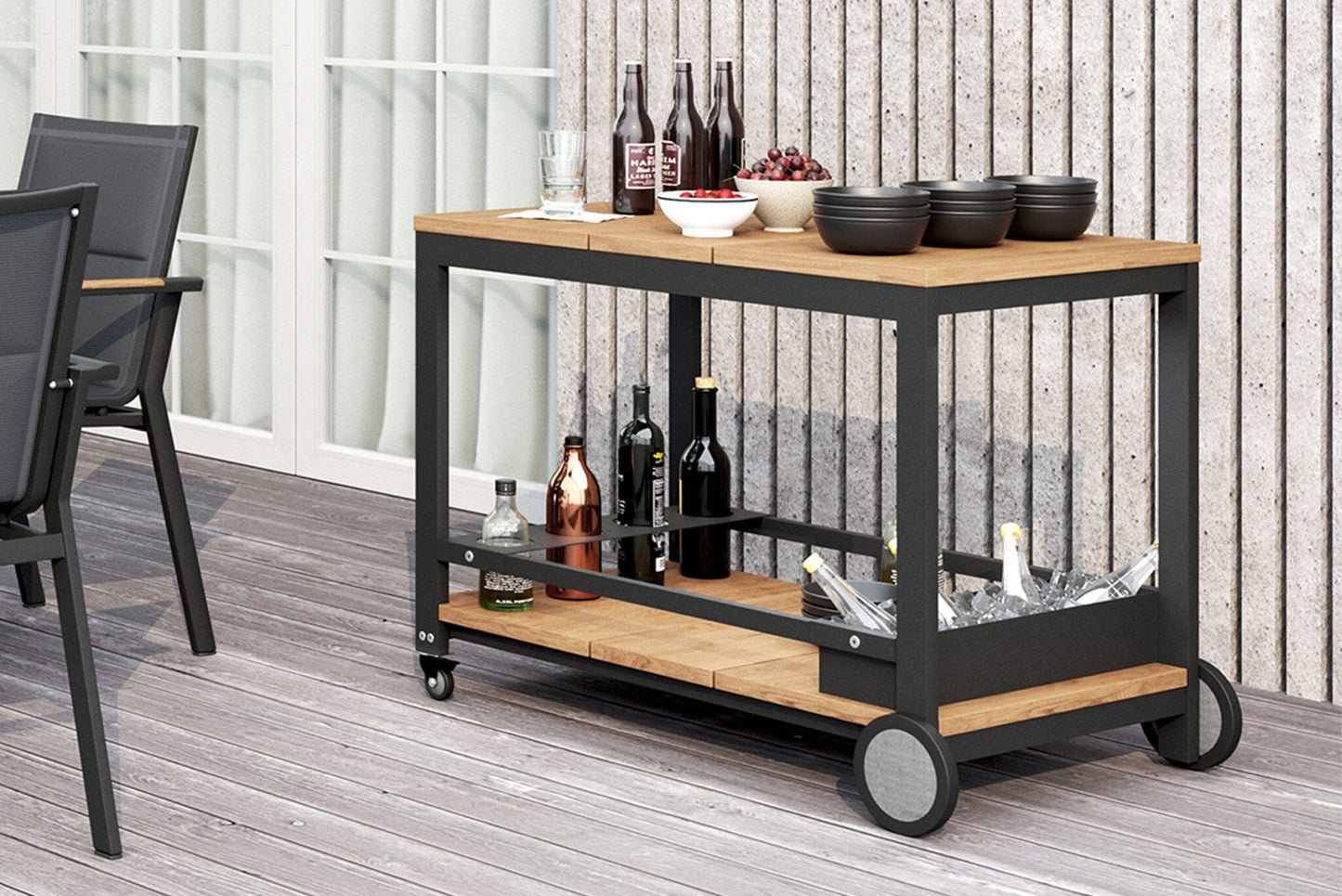 Shoalhaven Outdoor Teak Bar Cart - Black Abide 