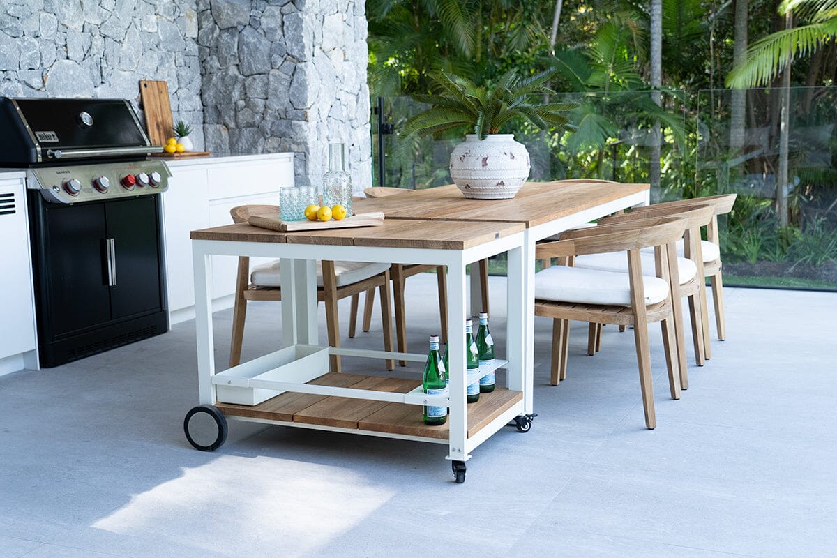 Shoalhaven Outdoor Teak Bar Cart - White Abide 