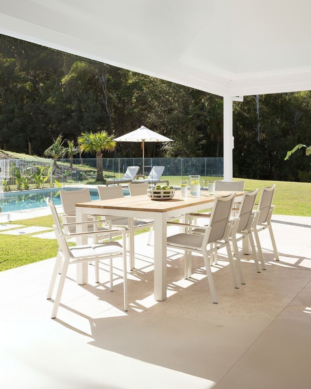 Shoalhaven Outdoor Teak Extension Dining Table - Pearl White Abide 