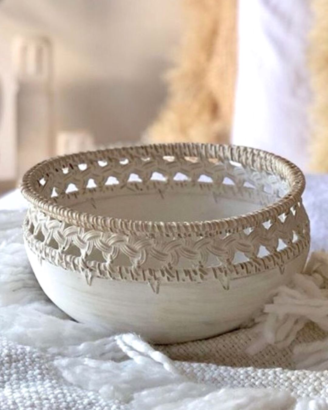 Sia White Washed Basket Weaved Style Bowls - 3 Sizes Sun Republic 