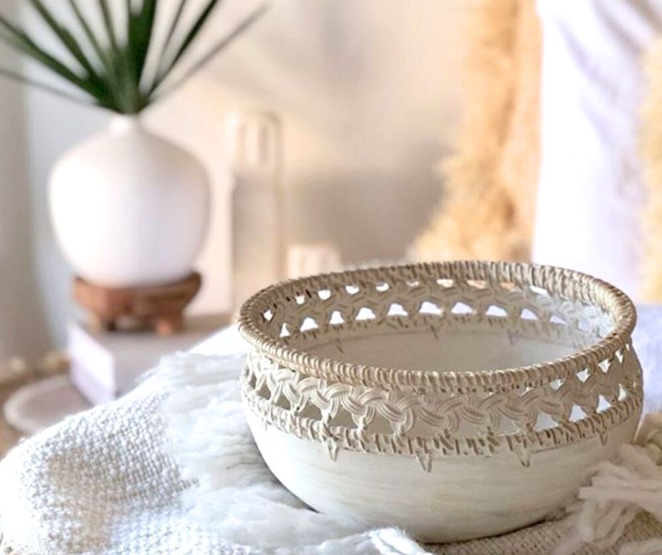 Sia White Washed Basket Weaved Style Bowls - 3 Sizes Sun Republic 