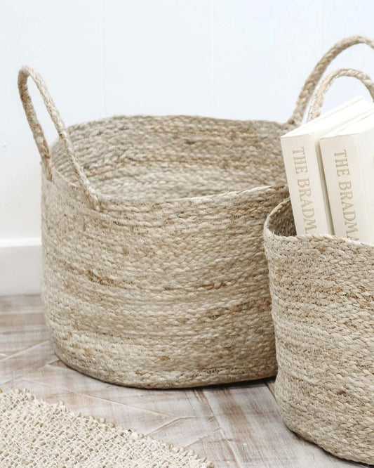 Soft Woven Jute Baskets With Handle- Set of 2 Sun Republic 