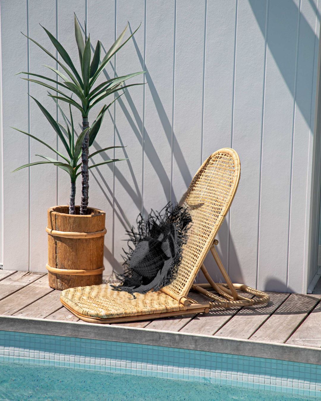 Sophia Palm Leaf Sun Hat With Frayed Brim - Black Sun Republic 