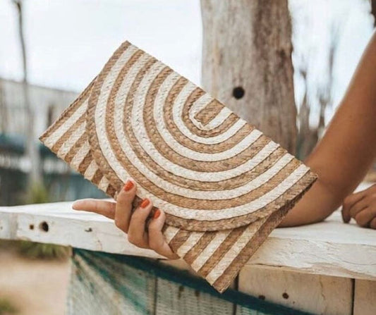 Sophia Woven Raffia Clutch Sun Republic 