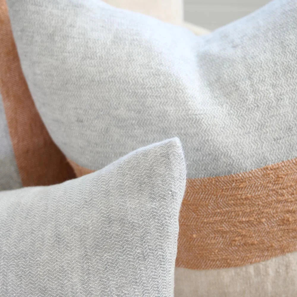 Tallows Linen Cushion - Natural Ochre Blue 