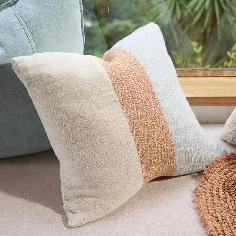 Tallows Linen Cushion - Natural Ochre Blue 