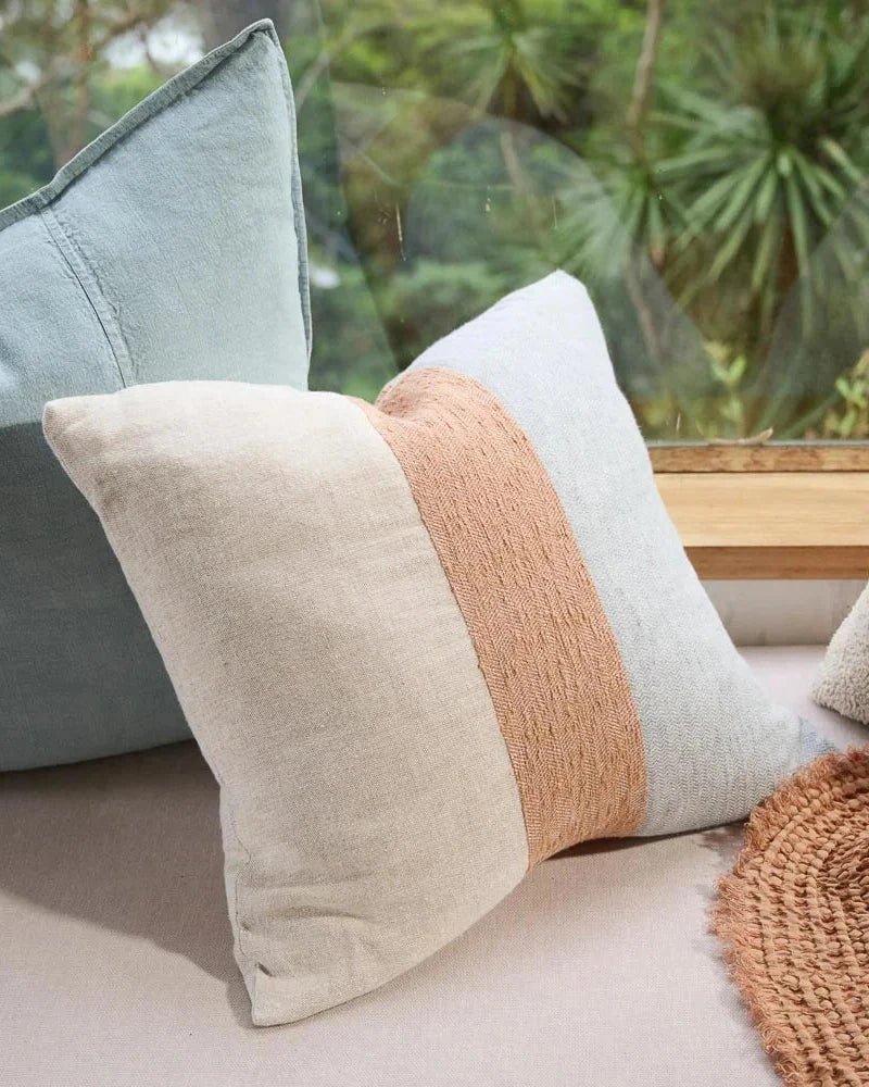 Tallows Linen Cushion - Natural Ochre Blue Eadie Lifestyle 