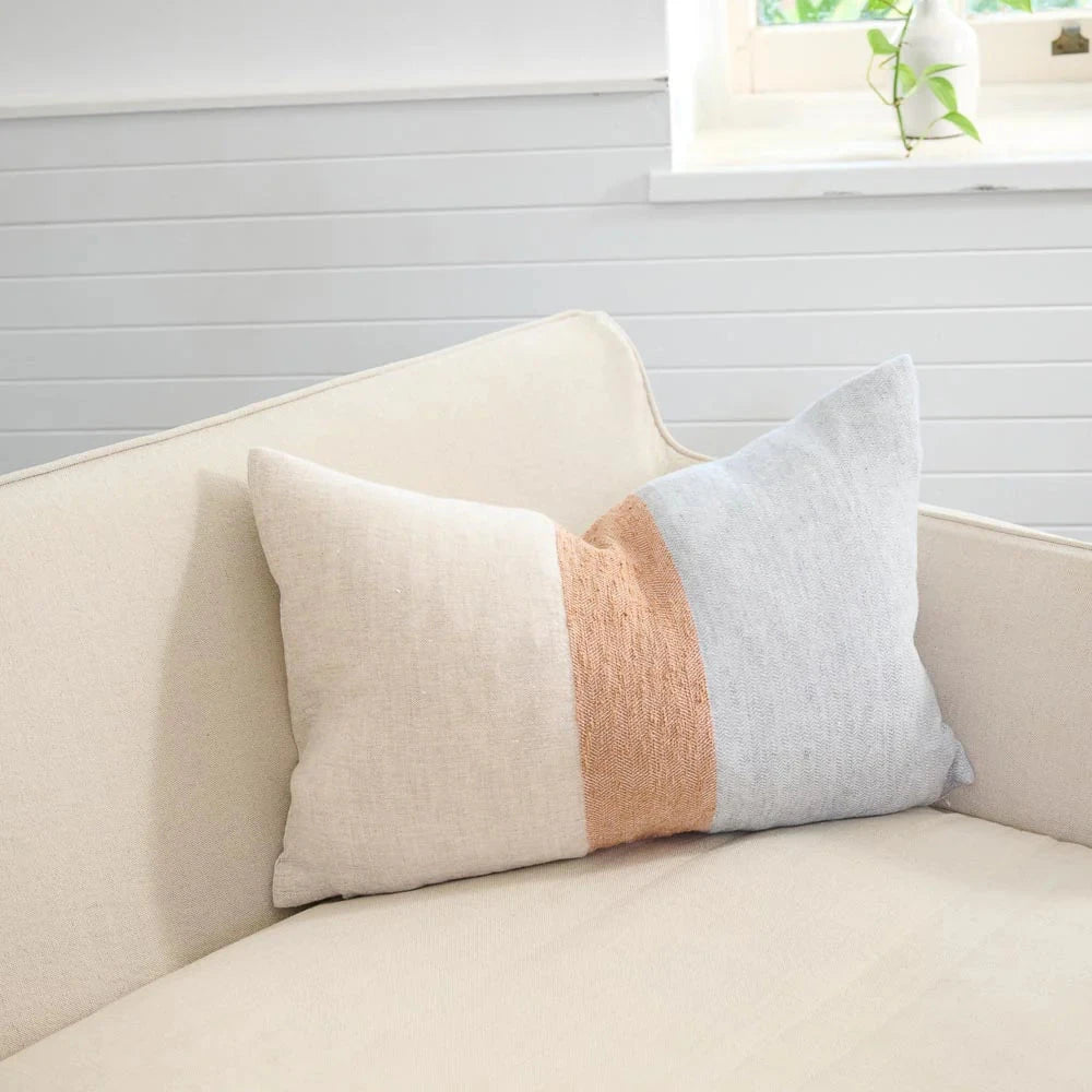 Tallows Linen Cushion - Natural Ochre Blue Eadie Lifestyle 