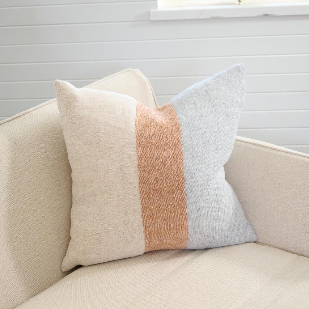 Tallows Linen Cushion - Natural Ochre Blue Eadie Lifestyle 
