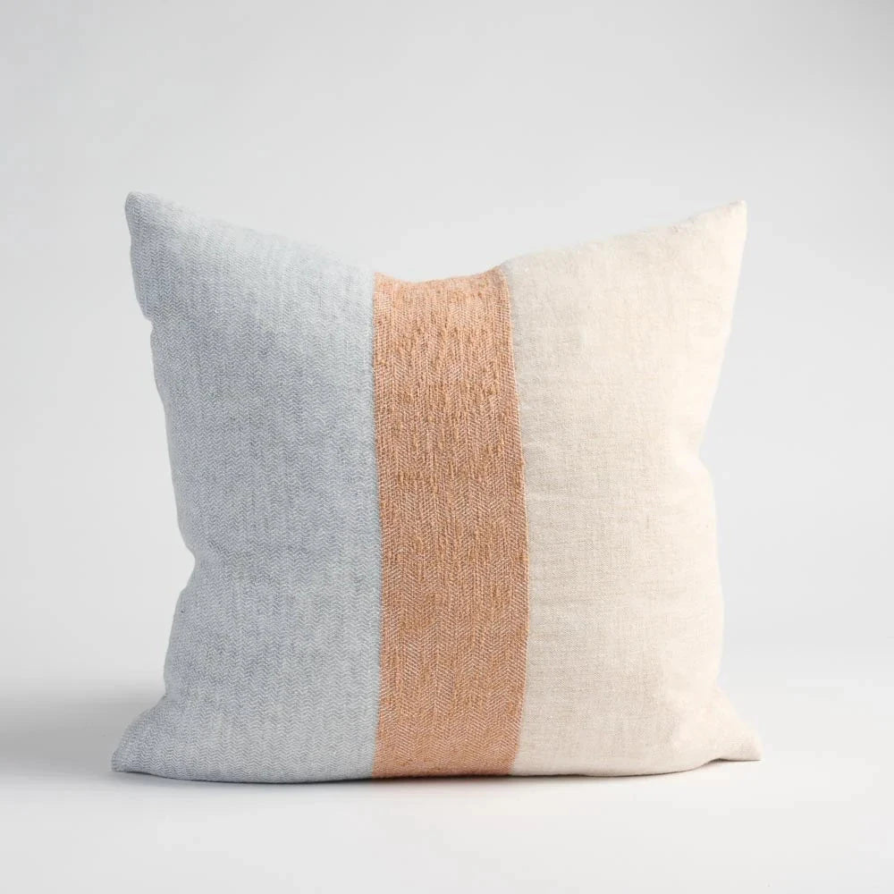 Tallows Linen Cushion - Natural Ochre Blue