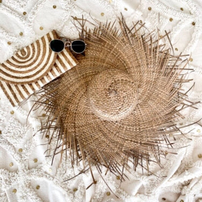 Tan Palm Leaf Sun Hat With Fringe - Sophia Sun Republic 