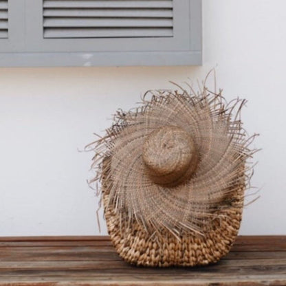 Tan Palm Leaf Sun Hat With Fringe - Sophia Sun Republic 