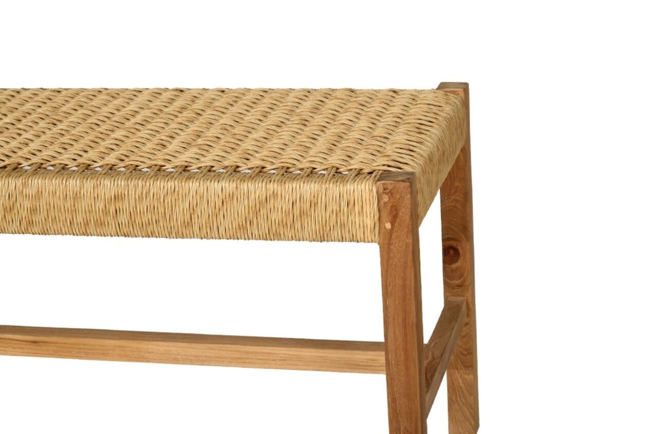 Teak Coastal Style Woven Bench Seat - Sand Sun Republic 