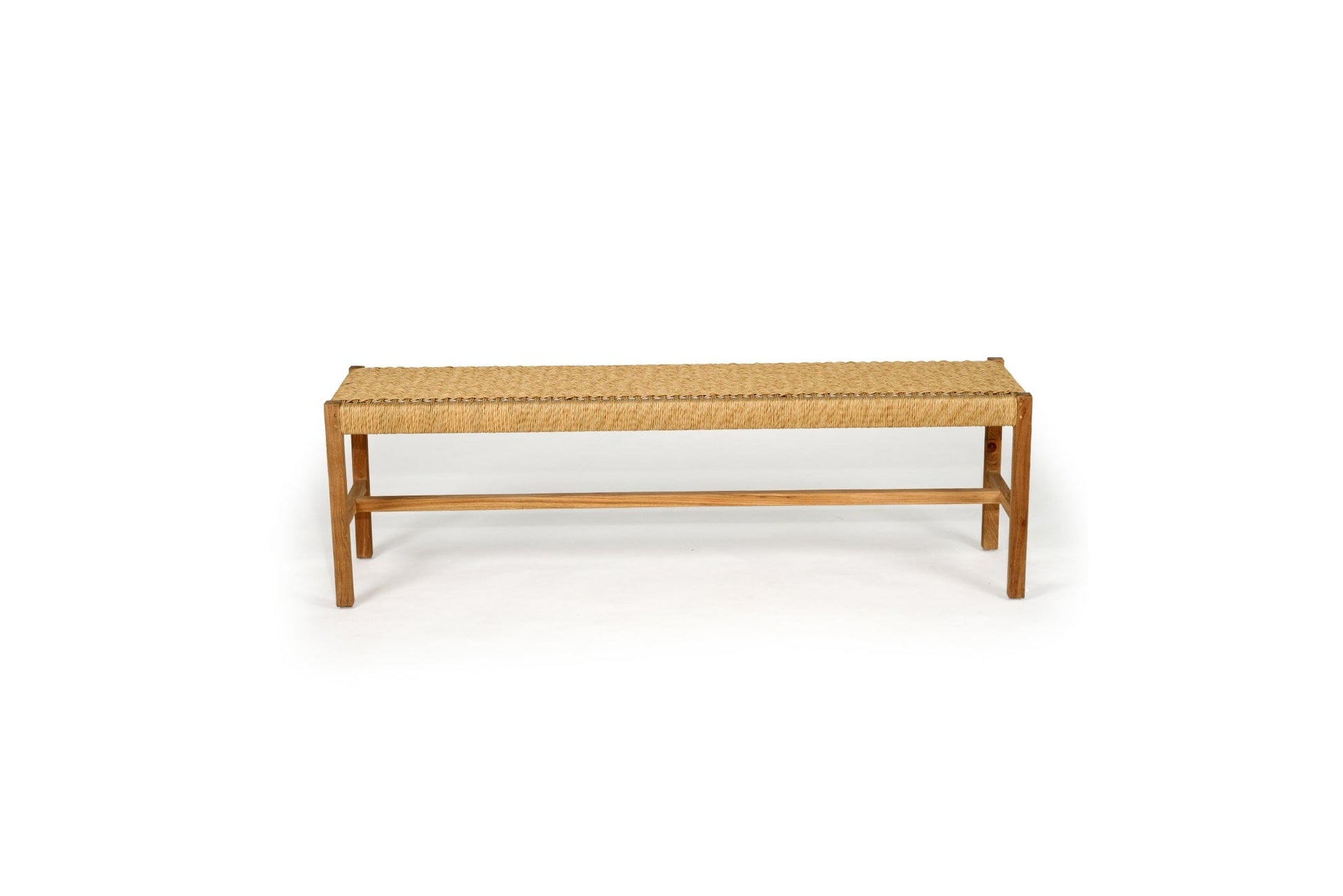 Teak Coastal Style Woven Bench Seat - Sand Sun Republic 