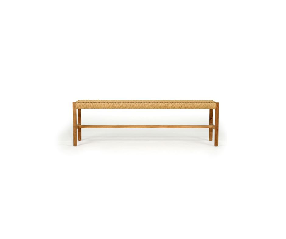 Neri Teak Coastal Style Woven Bench Seat - Sand Sun Republic 