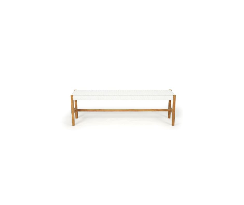 Teak Coastal Style Woven Bench Seat - White Sun Republic 