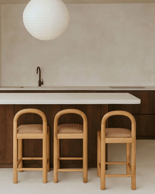 Teak & Rattan Desa Arch Stool Blacksalt 