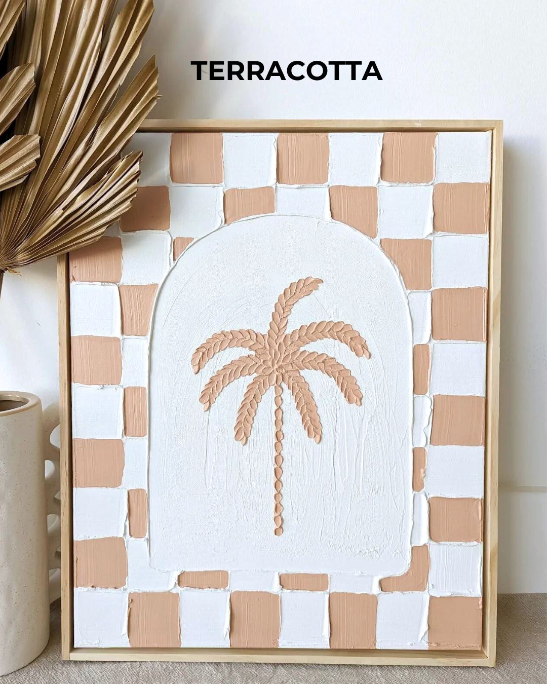 Textured Plaster Art Check Coastal Palms - Set of 2 SUN REPUBLIC 