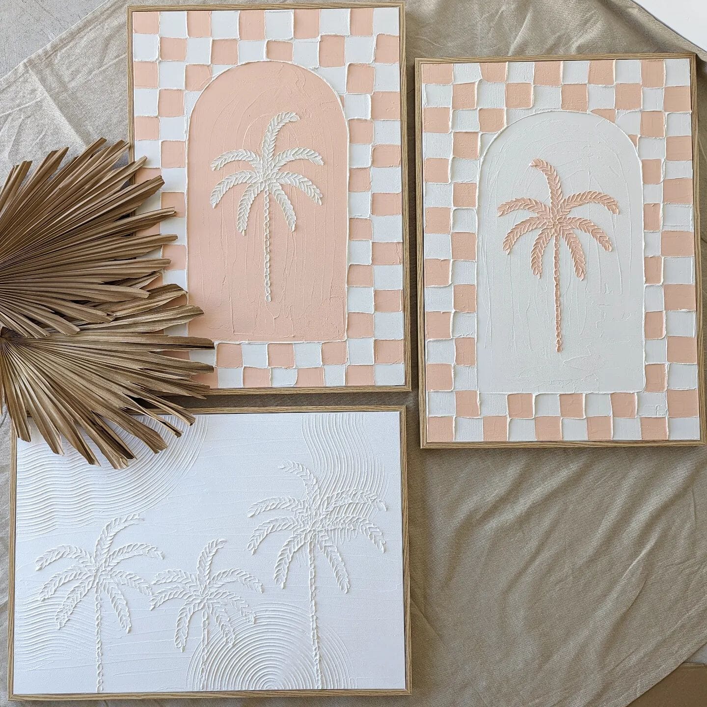 Textured Plaster Art Check Coastal Palms - Set of 2 SUN REPUBLIC 