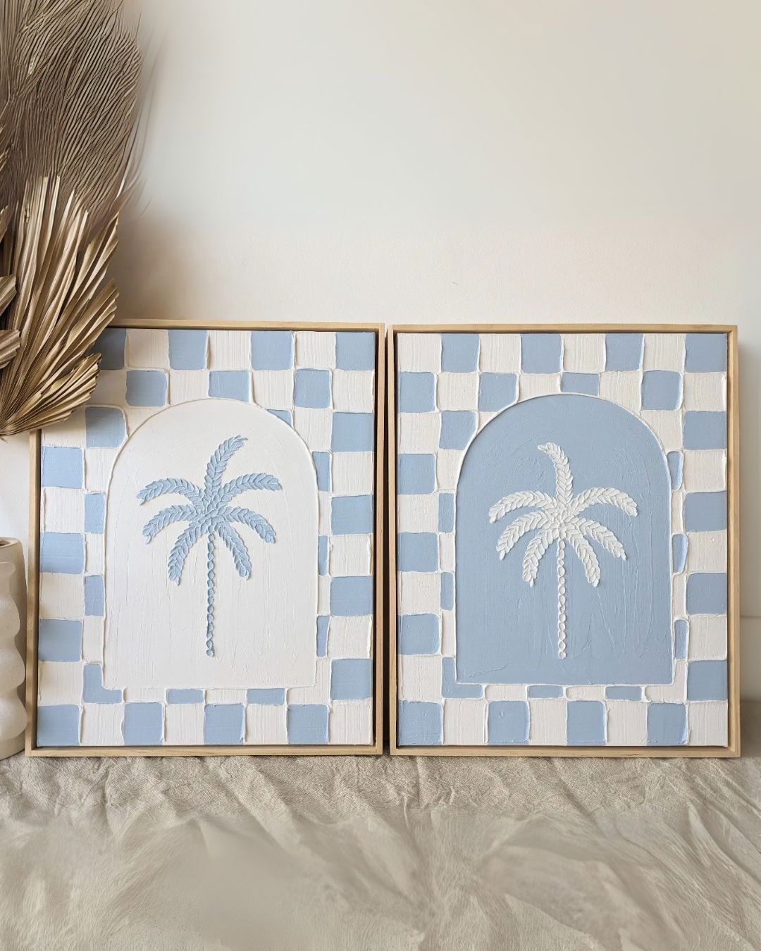 Textured Plaster Art Check Coastal Palms - Set of 2 SUN REPUBLIC 