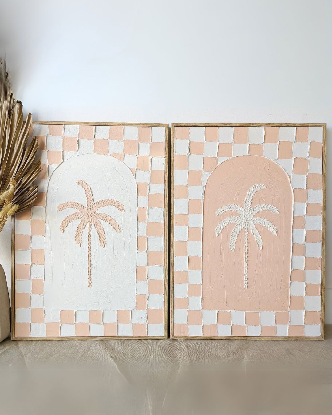 Textured Plaster Art Check Coastal Palms - Set of 2 SUN REPUBLIC 