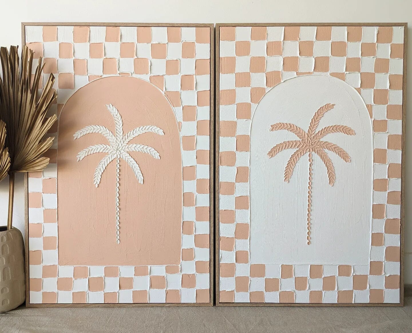 Textured Plaster Art Checked Coastal Palms - Set of 2 SUN REPUBLIC 