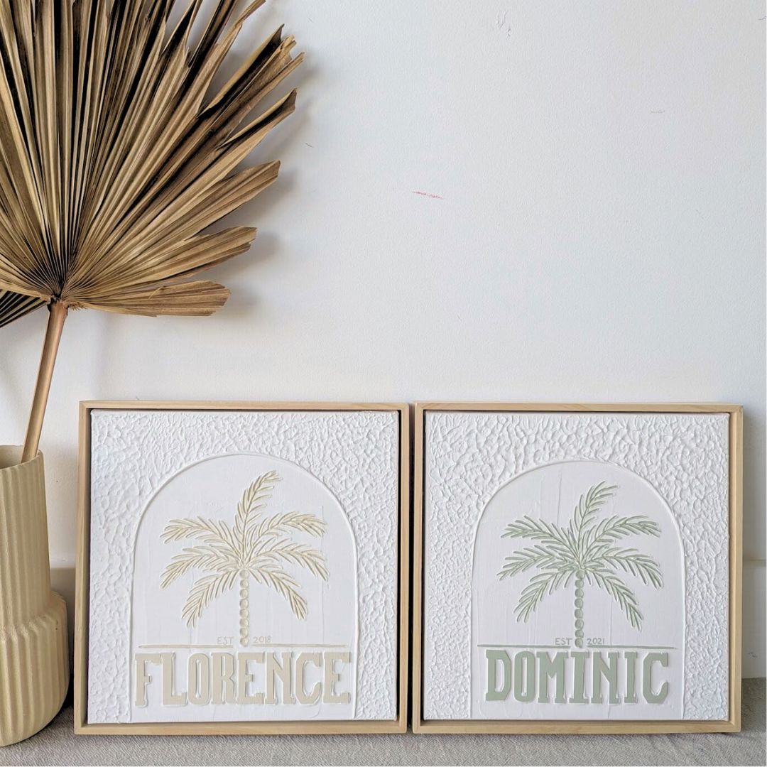 Textured Plaster Art Personalized Palm Paradise 