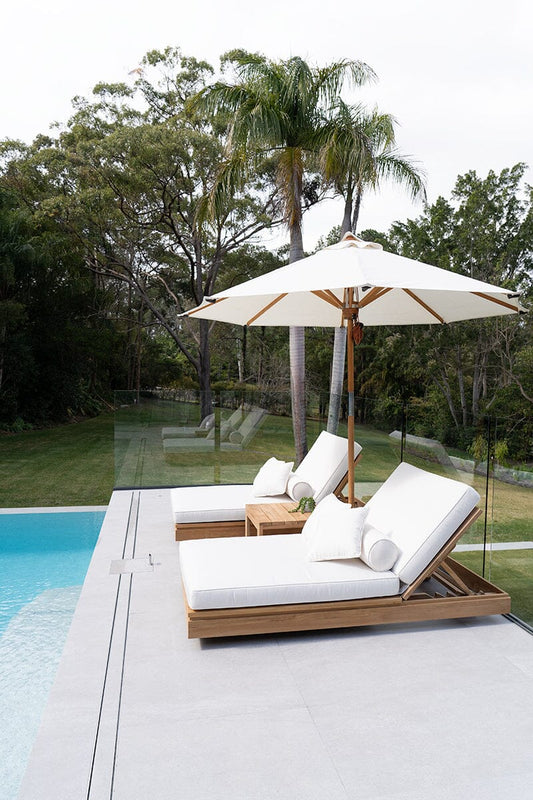 Tulum Outdoor Umbrella - White & Teak Sun Republic 