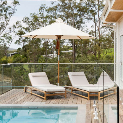 Tulum Outdoor Umbrella With Base - White & Teak Sun Republic 